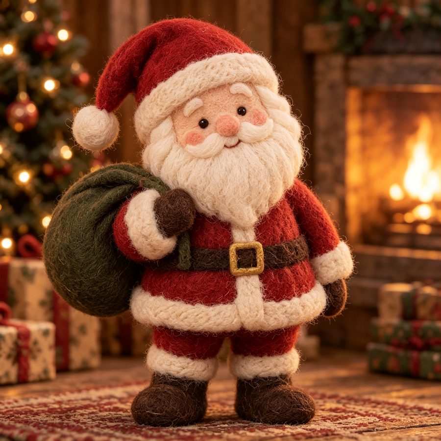 Noel in Santa's Winter Moments, handmade needle-felted Christmas decor