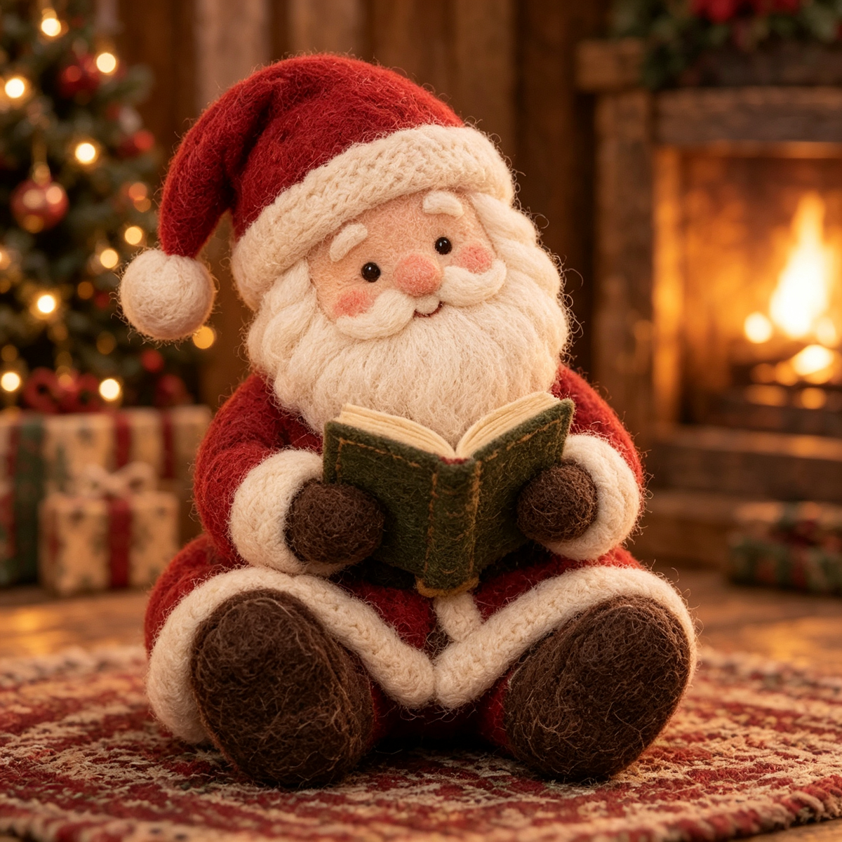 Juniper in Santa's Winter Moments, handmade needle-felted Christmas decor