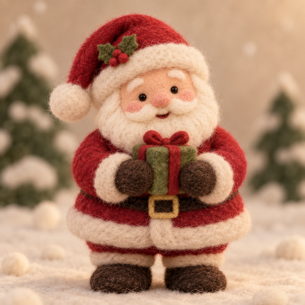 Clover in Santa's Winter Moments, handmade needle-felted Christmas decor
